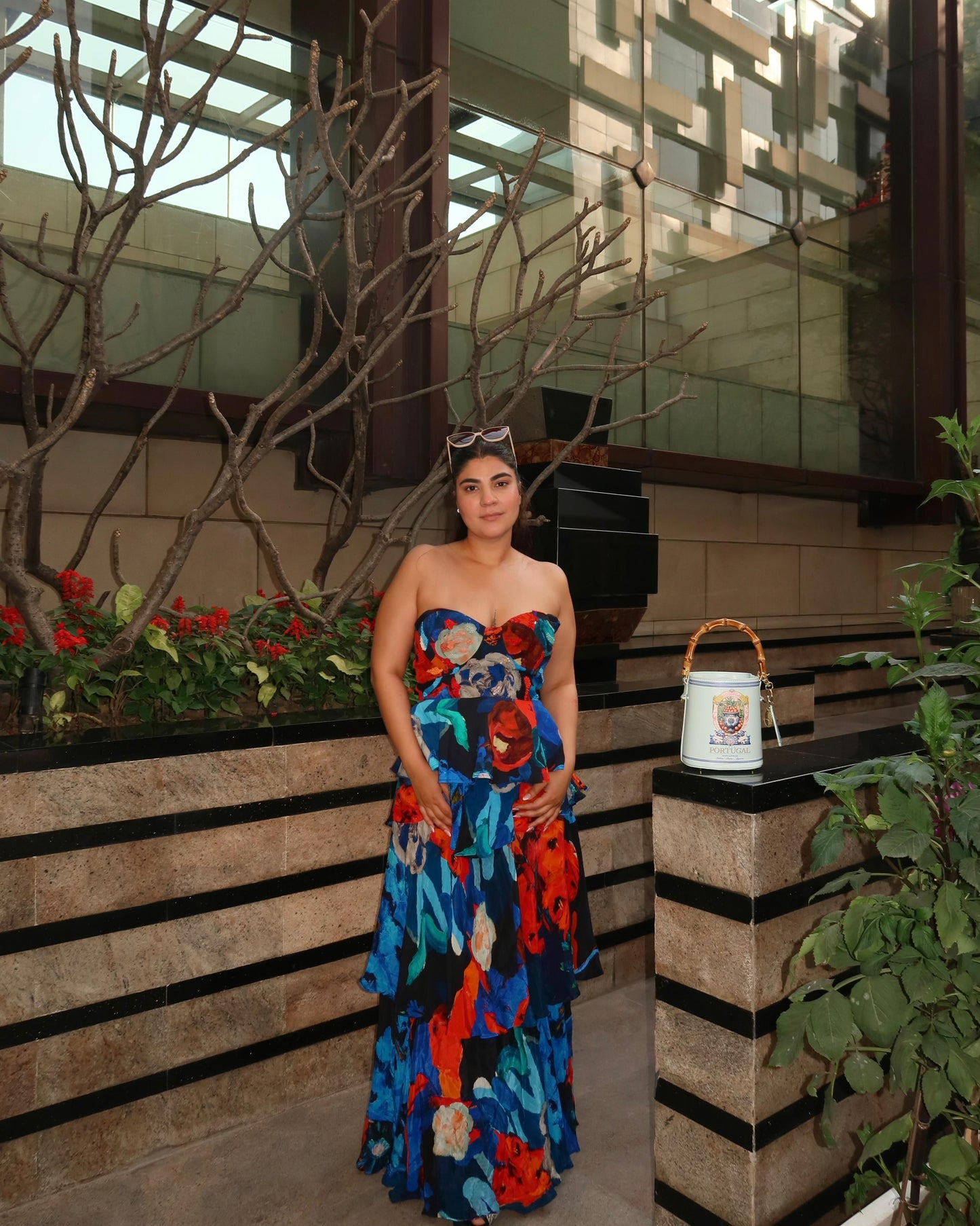 Sanshrati in Parade Noir Peplum Bustier and Ruffle Maxi Skirt