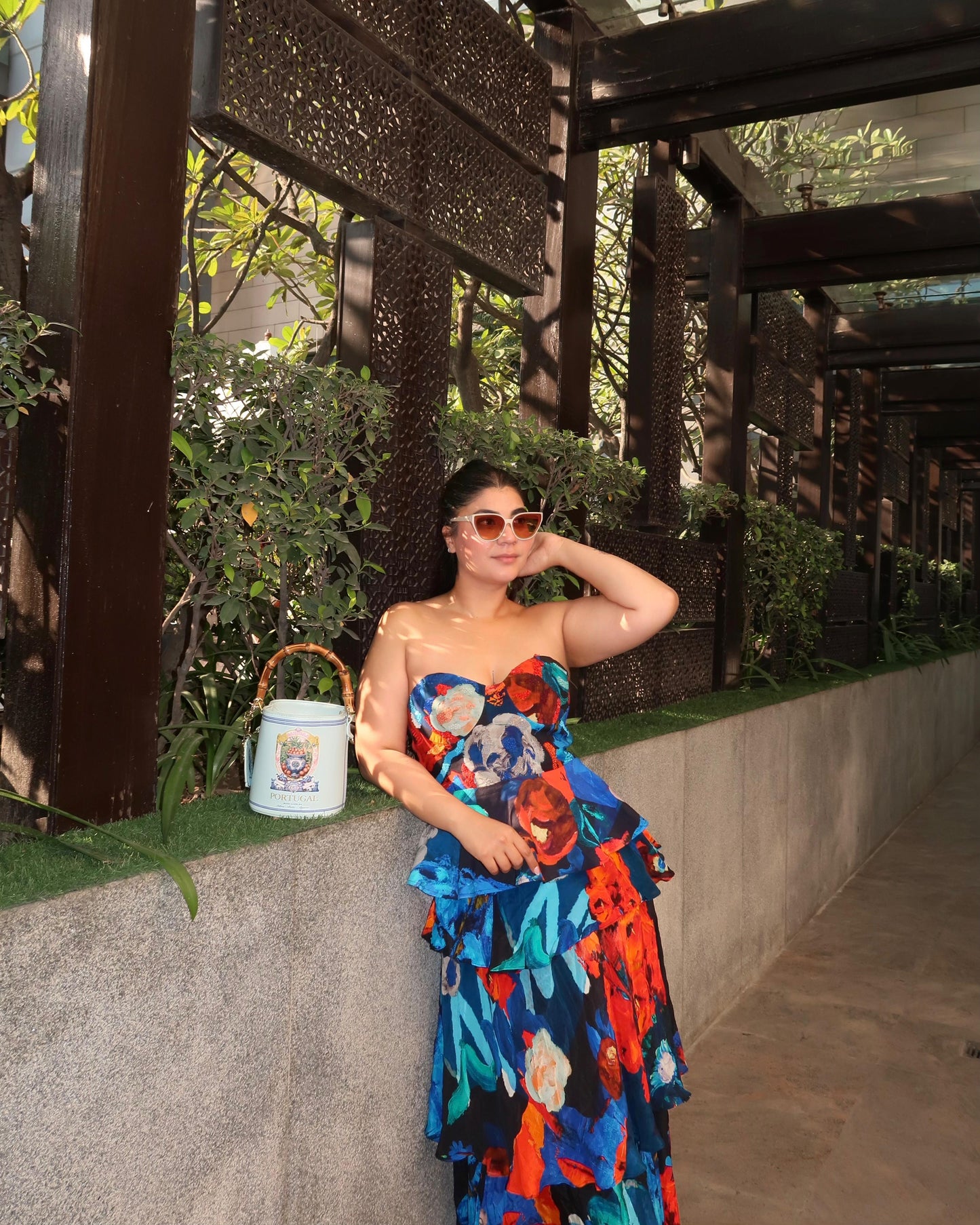 Sanshrati in Parade Noir Peplum Bustier and Ruffle Maxi Skirt