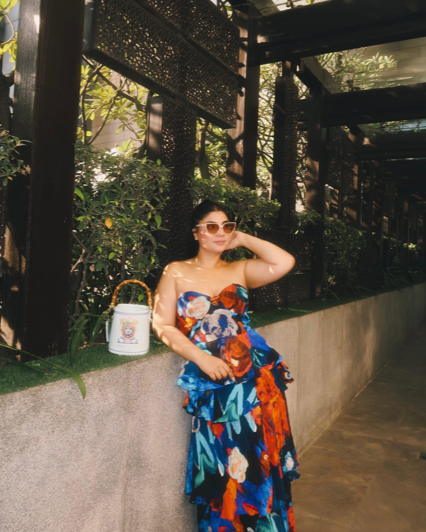 Sanshrati in Parade Noir Peplum Bustier and Ruffle Maxi Skirt