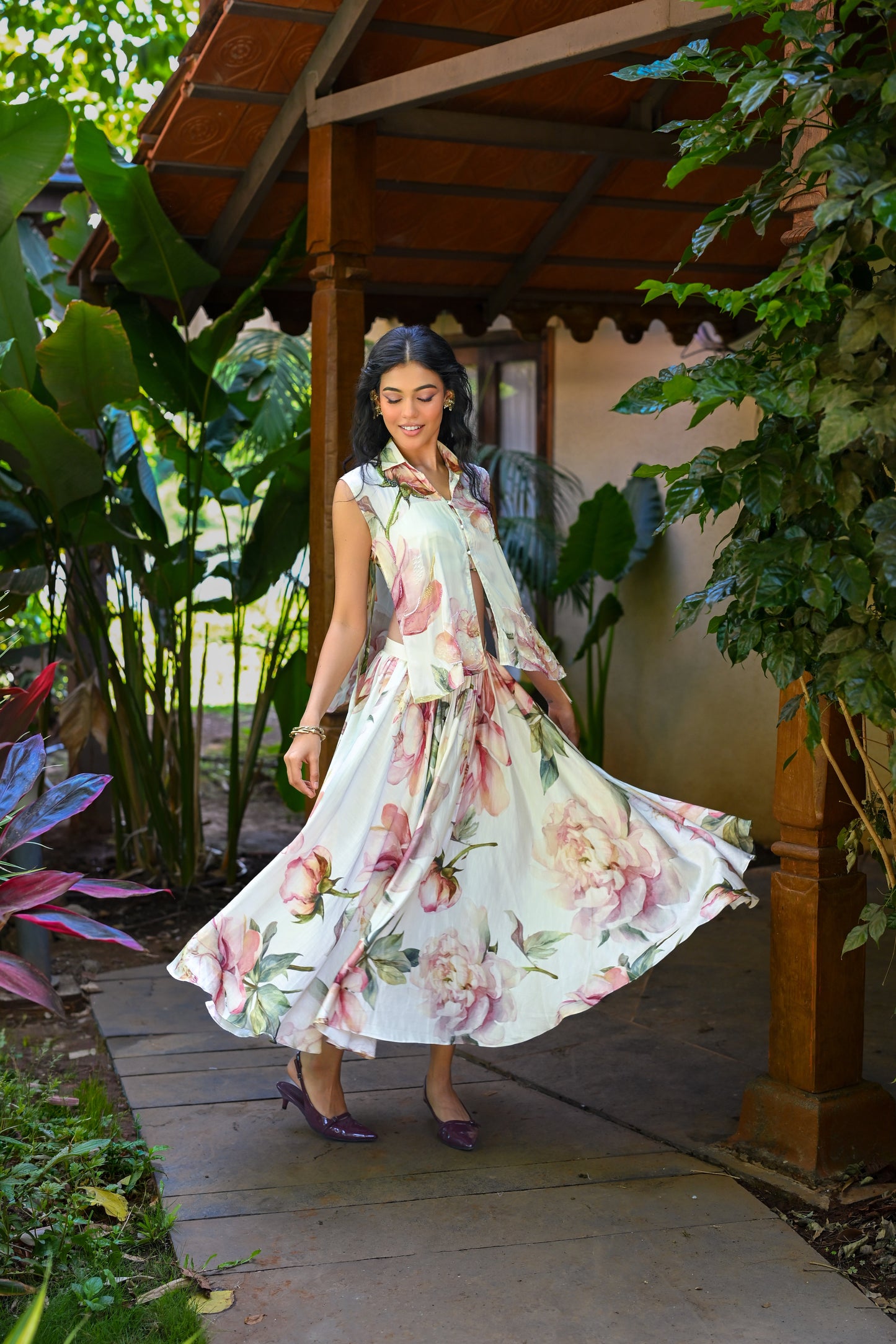 Peonies Apron and Midi Skirt Set