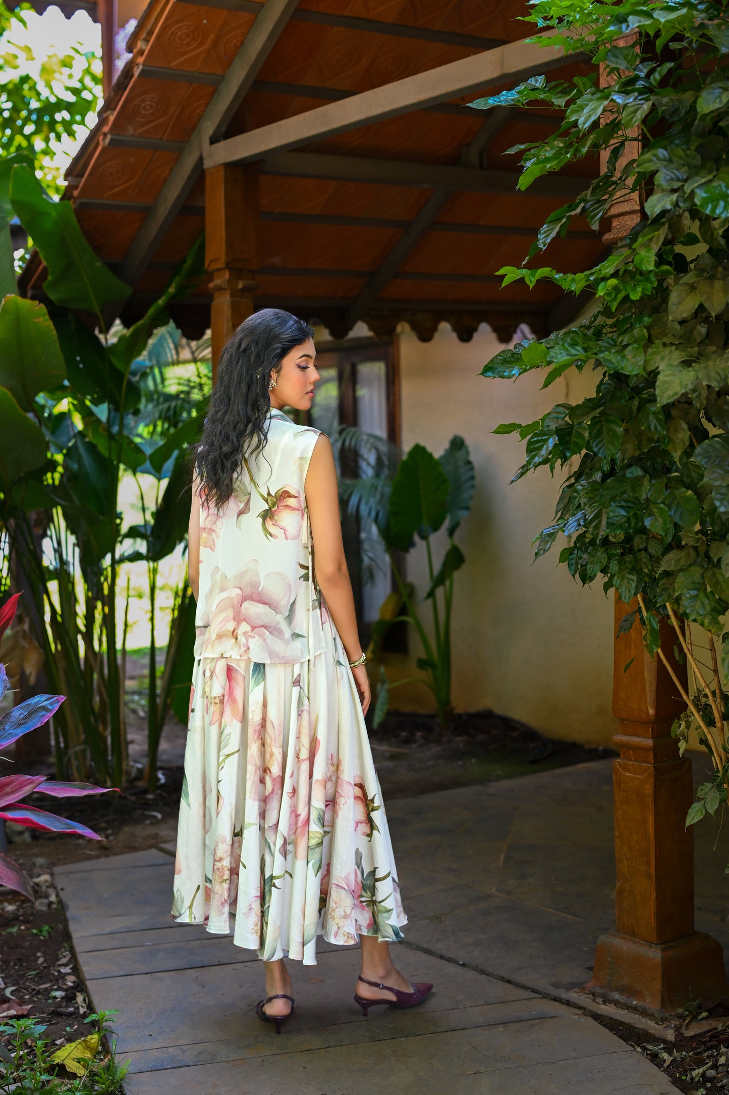 Peonies Apron and Midi Skirt Set