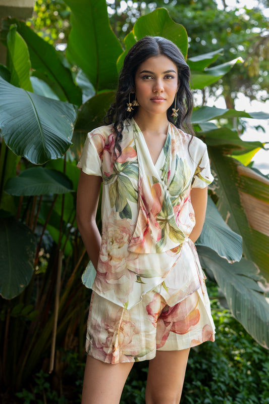 Peonies Wrap Top and Shorts