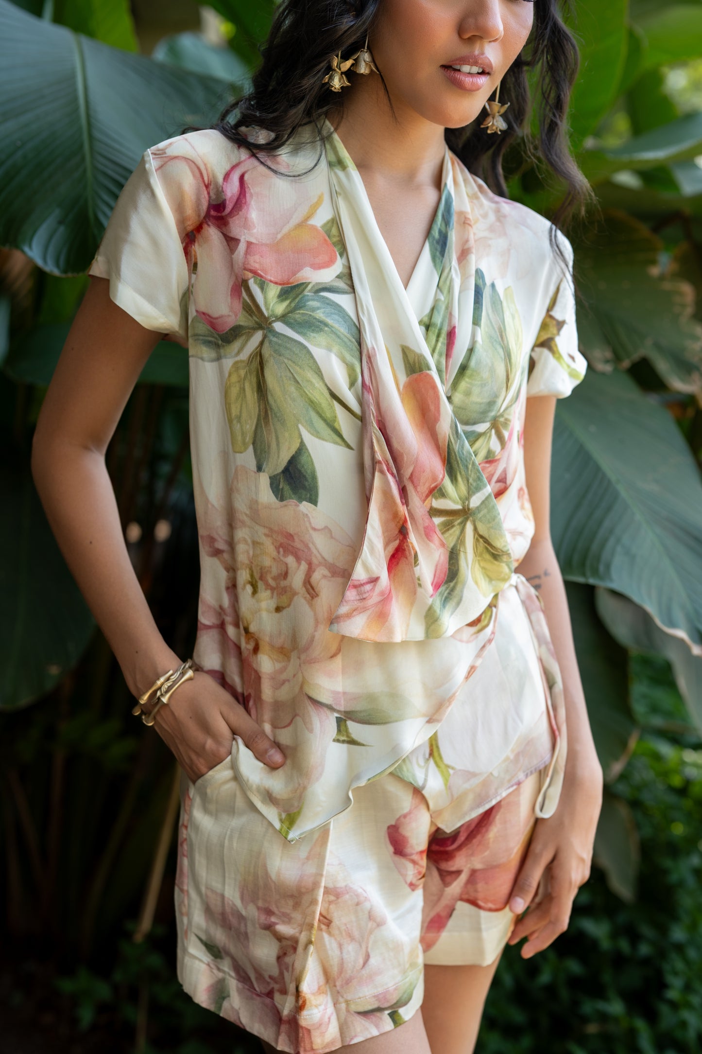 Peonies Wrap Top and Shorts