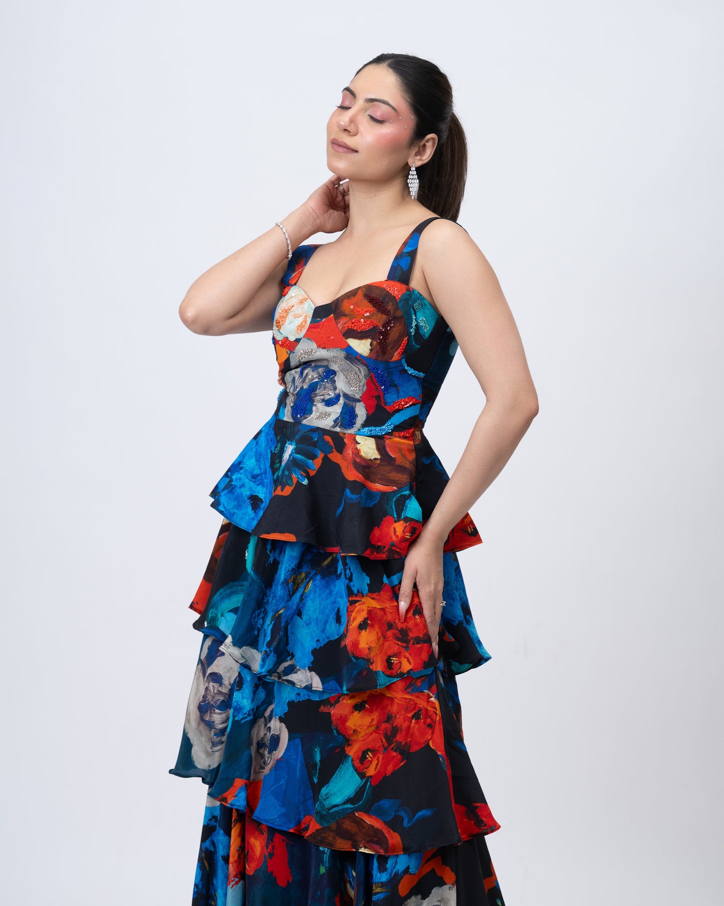 Parade Noir Peplum Bustier and Ruffle Maxi Skirt