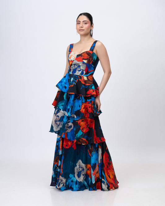 Parade Noir Peplum Bustier and Ruffle Maxi Skirt